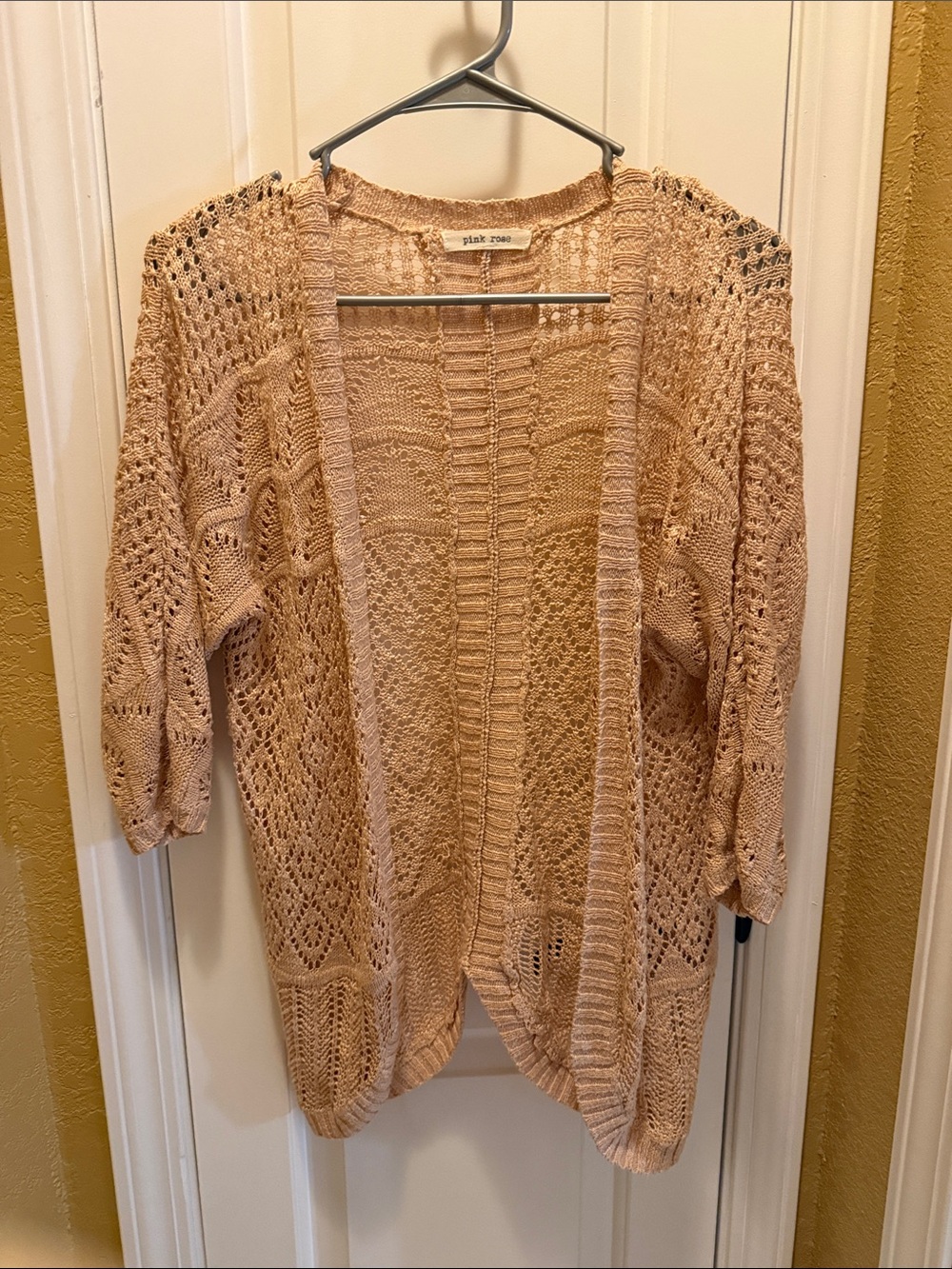 Pink Rose Peach Open-Weave Cardigan